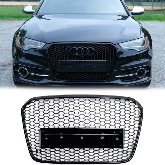 2012-2015 Audi A6 / A6 Sline / S6 Honeycomb RS6 Style Grille Front Bumper Mesh Replacement Black Grill