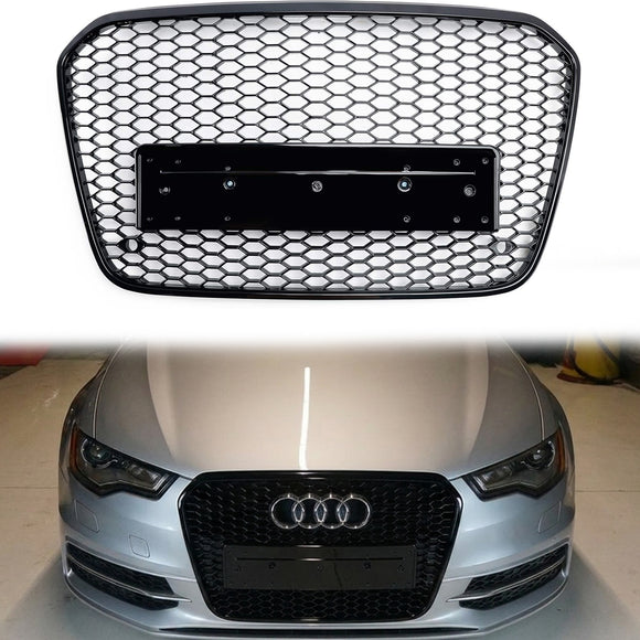 2012-2015 Audi A6 / A6 Sline / S6 Honeycomb RS6 Style Grille Front Bumper Mesh Replacement Black Grill