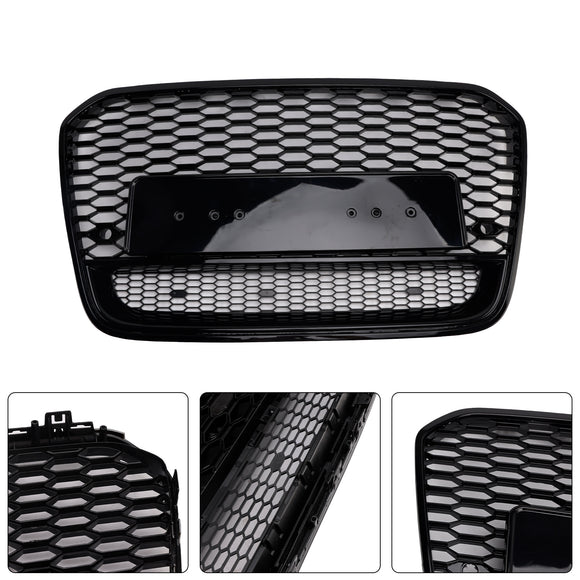RS6 Honeycomb Grille For Audi A6 / A6 Sline / S6 C7 2012-2015 Front Bumper With Emblem Mesh Black Grill With Quattro Letter