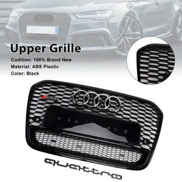 Grade preta do amortecedor dianteiro da grade do favo de mel do estilo de Audi A6/S6 C7 2012-2015 RS6 Quattro com emblema de prata - 0