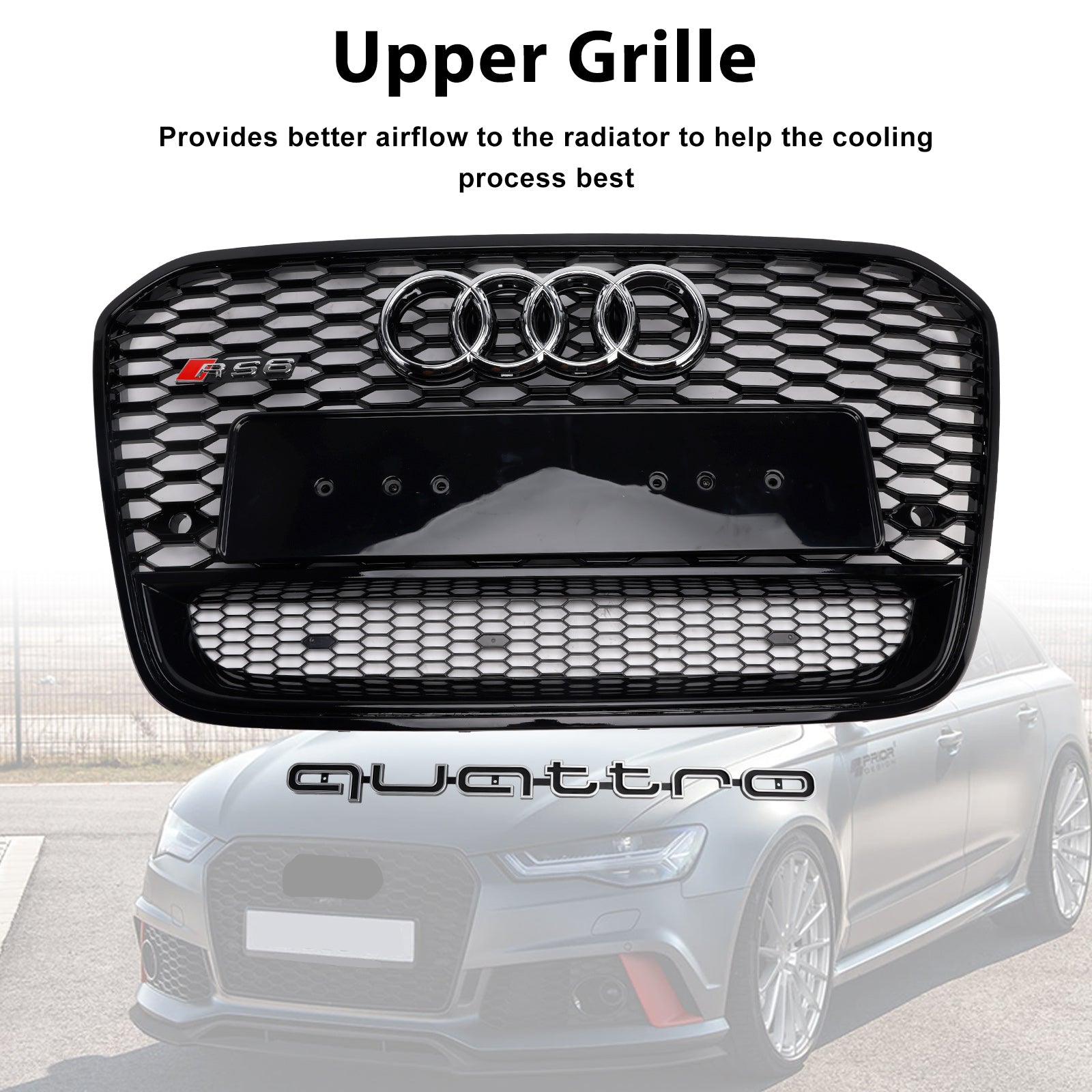 2012-2015 Audi A6 / S6 C7 RS6 Quattro Style Honeycomb Grille Front Bumper Black Grill With Ring Emblem
