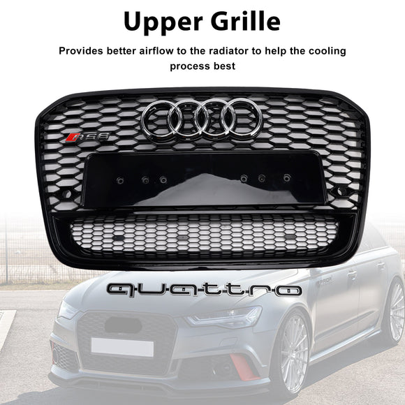 2012-2015 Audi A6/S6 C7 RS6 Quattro Style calandre en nid d'abeille pare-chocs avant calandre noire avec emblème d'anneau
