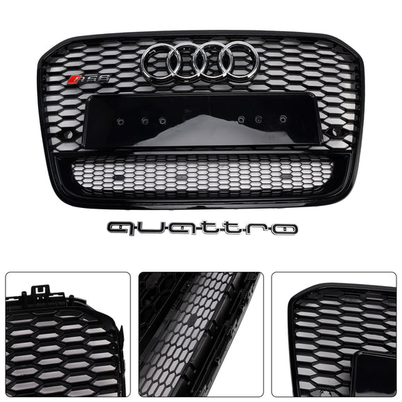 2012-2015 Audi A6/S6 C7 RS6 Quattro Style calandre en nid d'abeille pare-chocs avant calandre noire avec emblème d'anneau