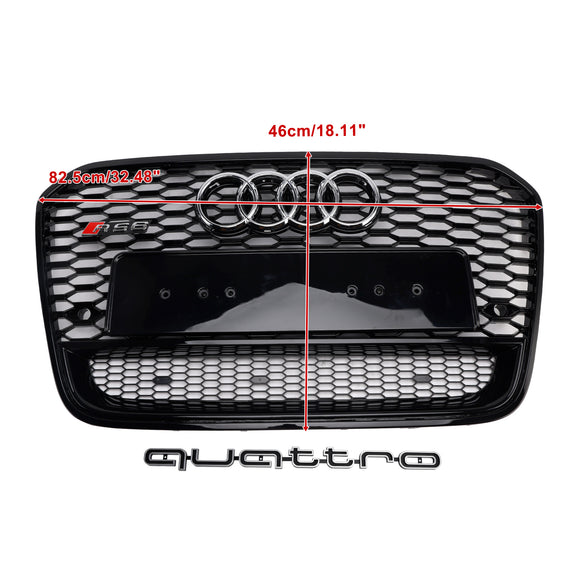 2012-2015 Audi A6/S6 C7 RS6 Quattro Style calandre en nid d'abeille pare-chocs avant calandre noire avec emblème d'anneau