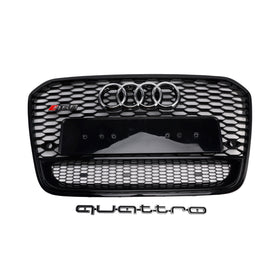 2012-2015 Audi A6 / S6 C7 RS6 Quattro Style Honeycomb Grille Front Bumper Black Grill With Ring Emblem