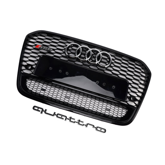 2012-2015 Audi A6/S6 C7 RS6 Quattro Style calandre en nid d'abeille pare-chocs avant calandre noire avec emblème d'anneau
