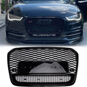 Rejilla tipo panal RS6 para Audi A6/A6 Sline/S6 C7 2012-2015, parachoques delantero con emblema, parrilla negra de malla con letra Quattro