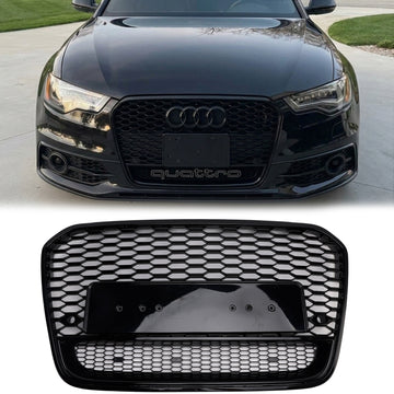 Audi 2012-2015 A6 S6 C7 Wymiana grilla RS6 Style Przednia siatka o strukturze plastra miodu Czarny grill