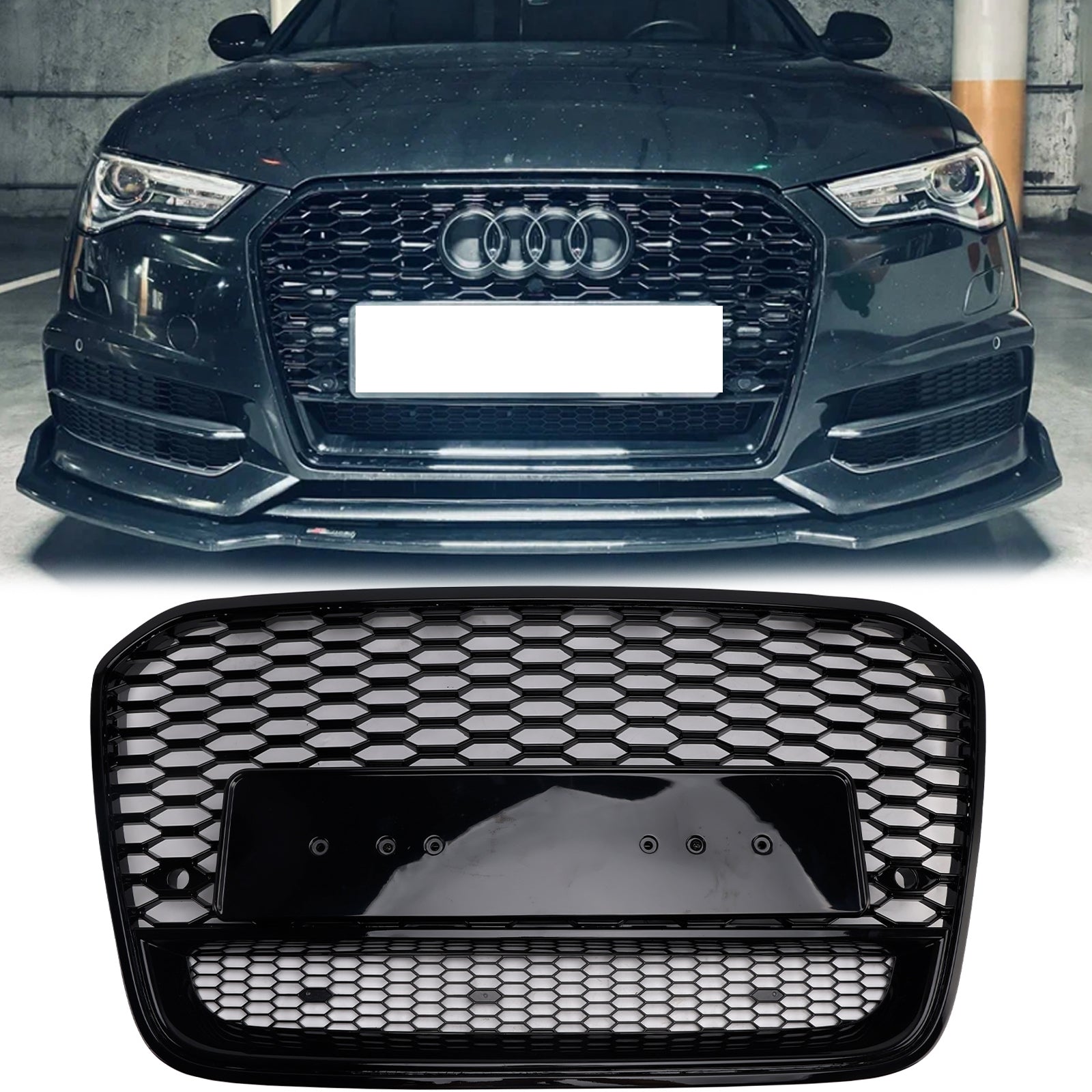 2012-2015 Audi A6 / A6 Sline / S6 C7 RS6 Quattro Style Honeycomb Grille Front Bumper Black Grill - 0