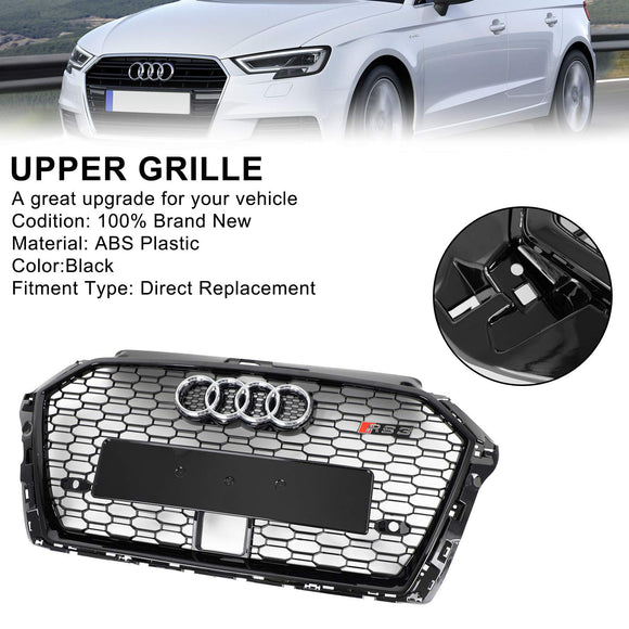 Calandre avant en nid d'abeille de style RS3 de remplacement pour Audi A3 S3 2017-2019 avec calandre noire brillante ACC