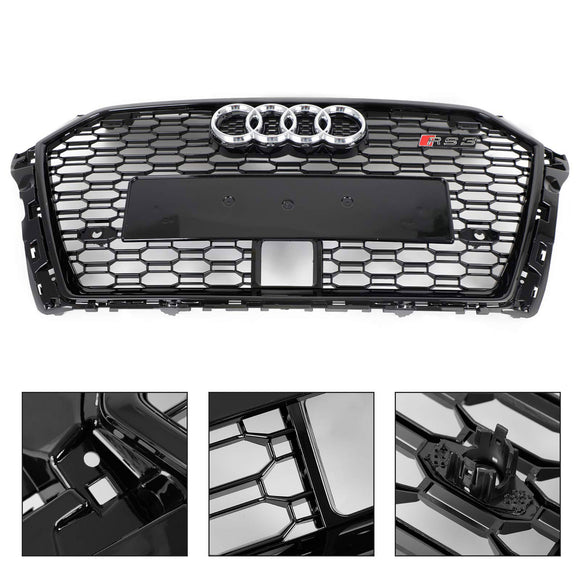 Calandre avant en nid d'abeille de style RS3 de remplacement pour Audi A3 S3 2017-2019 avec calandre noire brillante ACC