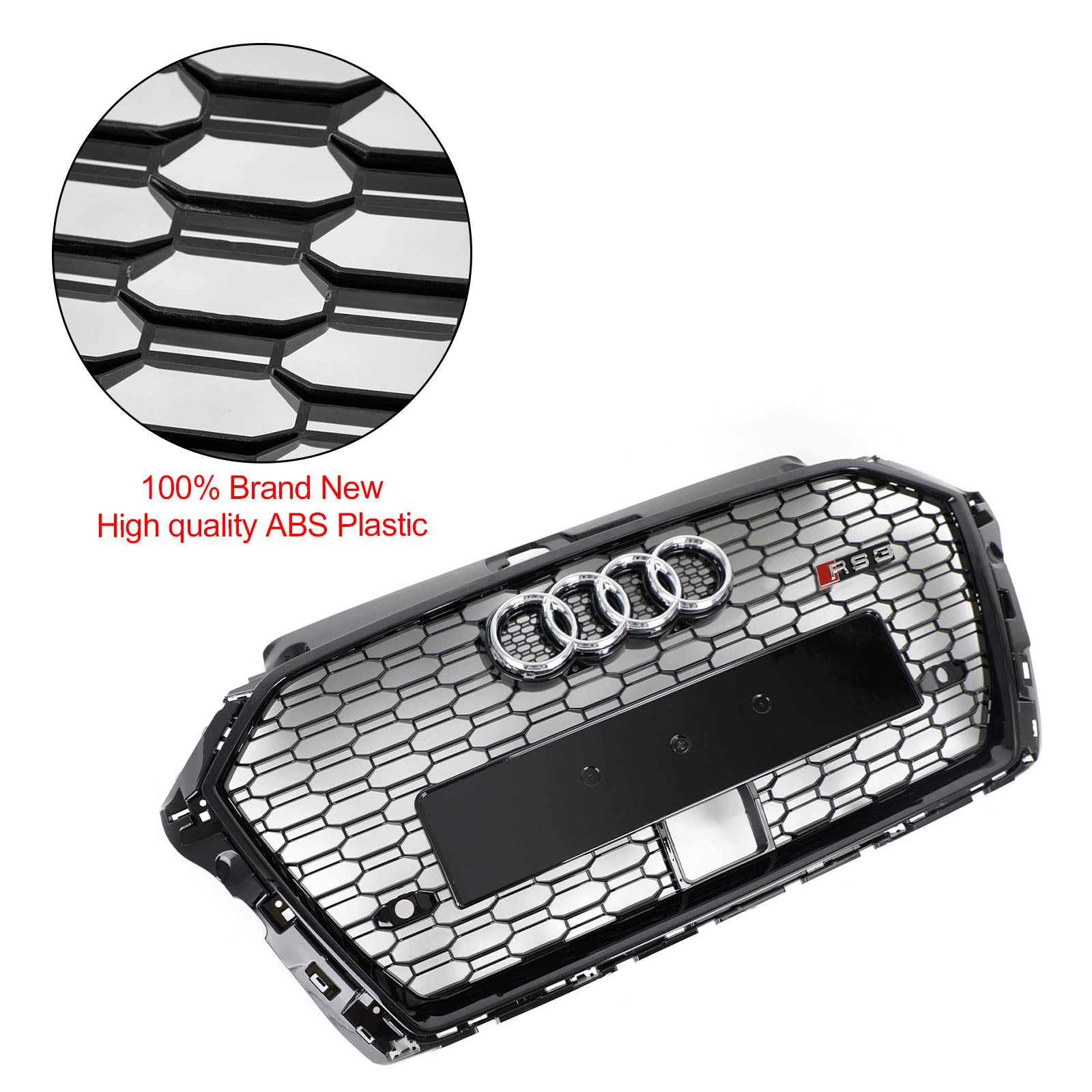 2017-2019 Audi A3 S3 Replacement RS3 Style Honeycomb Front Grill With ACC Gloss Black Grille