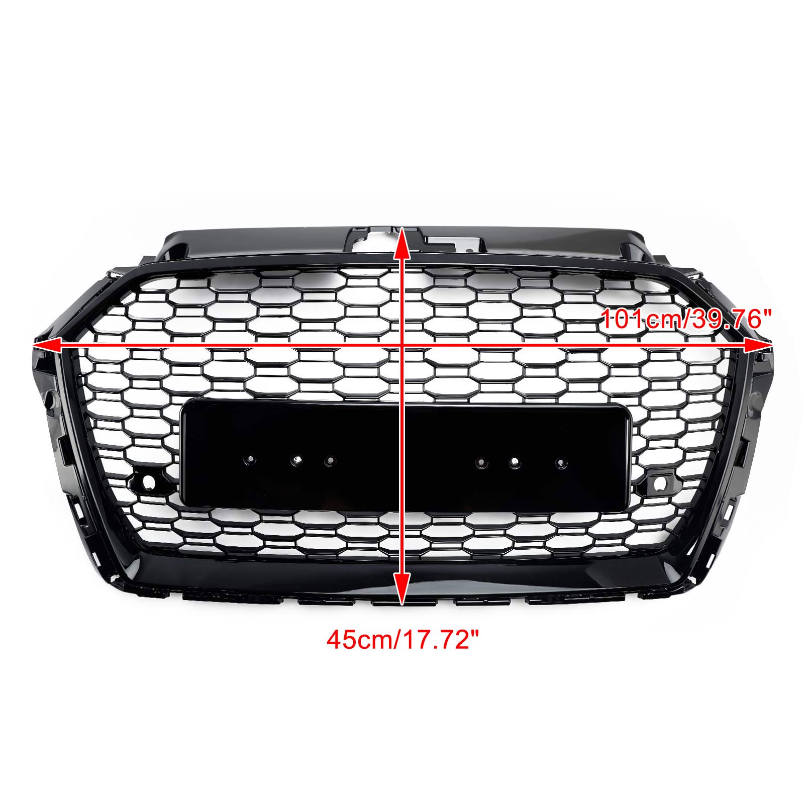 2017-2019 Audi A3/ A3 Sline/ S3 RS3 Style Honeycomb Mesh Grille Front Bumper Glossy Black Grill With Ring Emblem - 0