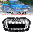 2017-2019 Audi A3/ A3 Sline/ S3 RS3 Style Honeycomb Mesh Grille Front Bumper Glossy Black Grill With Ring Emblem-4