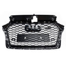 2017-2019 Audi A3/ A3 Sline/ S3 RS3 Style Honeycomb Mesh Grille Front Bumper Glossy Black Grill With Ring Emblem-10