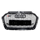 2017-2019 Audi A3/ A3 Sline/ S3 RS3 Style Honeycomb Mesh Grille Front Bumper Glossy Black Grill With Ring Emblem-9