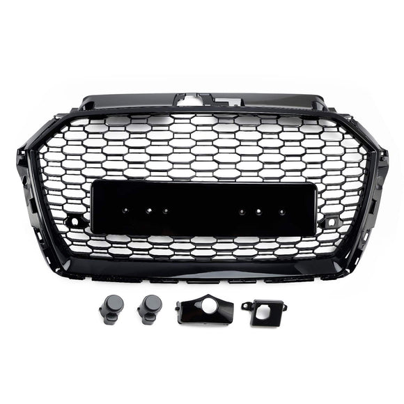 RS3 Stijl Honingraat Grille Voor Audi A3/A3 S Line/S3 2017-2019 Voorbumper Vervanging zwart Grill W/ACC Gat