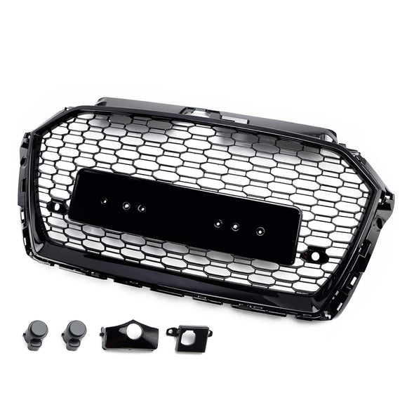 2017–2019 Audi A3/ A3 Sline/ S3 RS3 Style Wabengitter-Frontstoßstange, glänzend schwarzer Grill mit Ring-Emblem