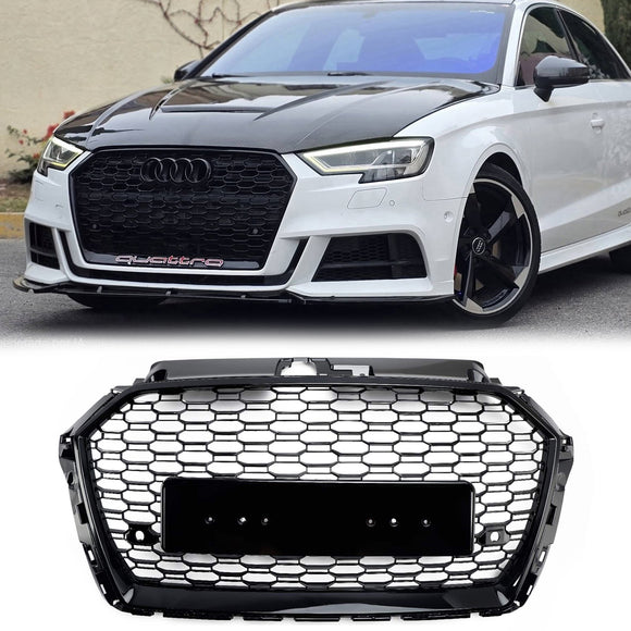 Audi A3 / S3 2017-2019 Honeycomb Mesh Front Bumper Grille Replacement Black Grill