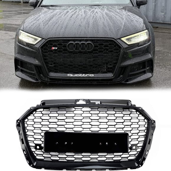 Audi A3 / S3 2017-2019 Honeycomb Mesh Front Bumper Grille Replacement Black Grill