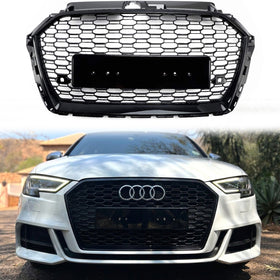 2017-2019 Audi A3/ A3 Sline/ S3 RS3 Style Kratka z siatki o strukturze plastra miodu Przedni zderzak Błyszczący czarny grill