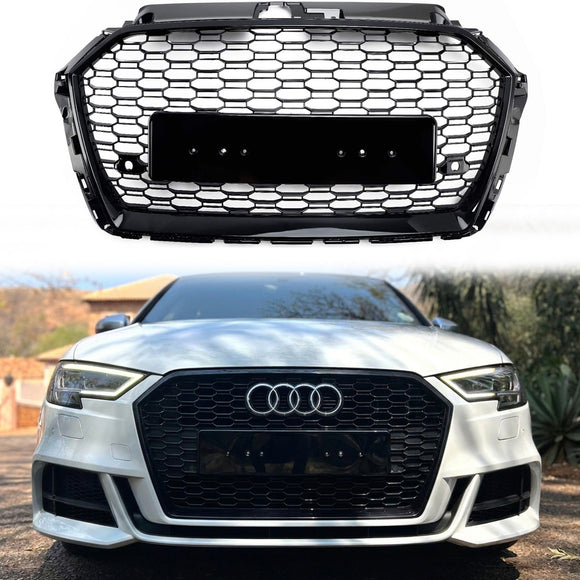 Audi A3 / S3 2017-2019 Honeycomb Mesh Front Bumper Grille Replacement Black Grill