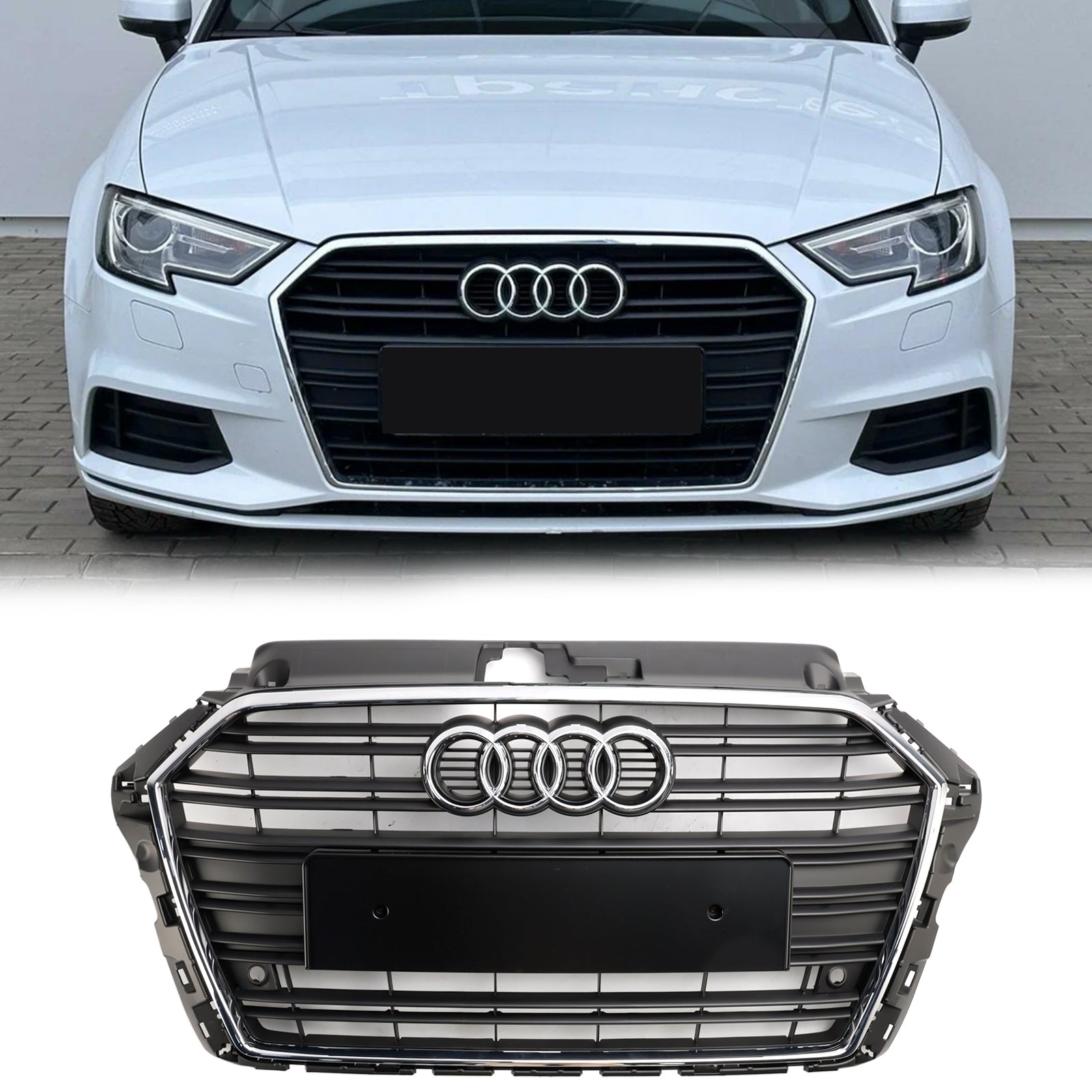 2017-2019 Audi A3 / S3 Front Bumper Horizontal Slat Grill Chrome Grill