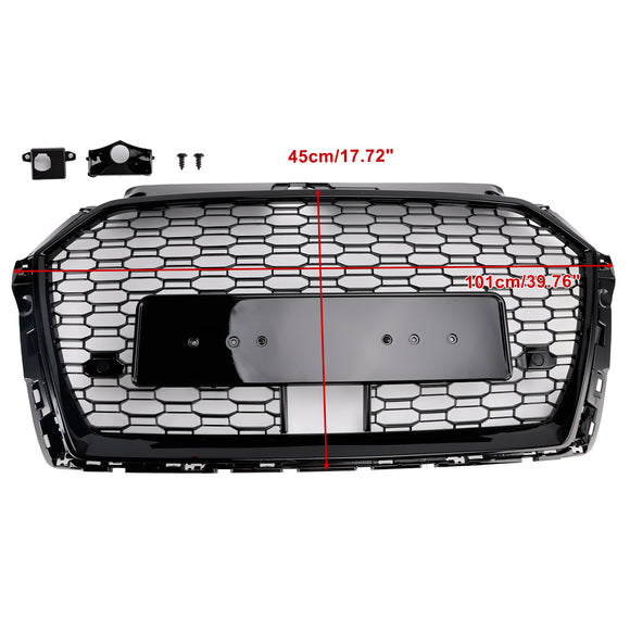 2017-2019 Audi A3 S3 Replacement RS3 Style Honeycomb Front Grill With ACC Gloss Black Grille
