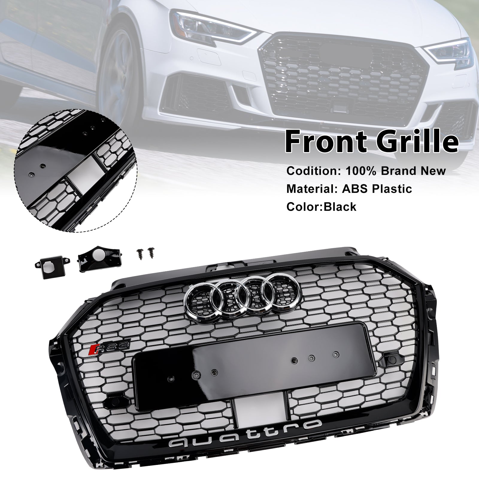 Audi A3/S3 2017-2019 Griglia stile RS3 a nido d'ape per paraurti anteriore con foro ACC