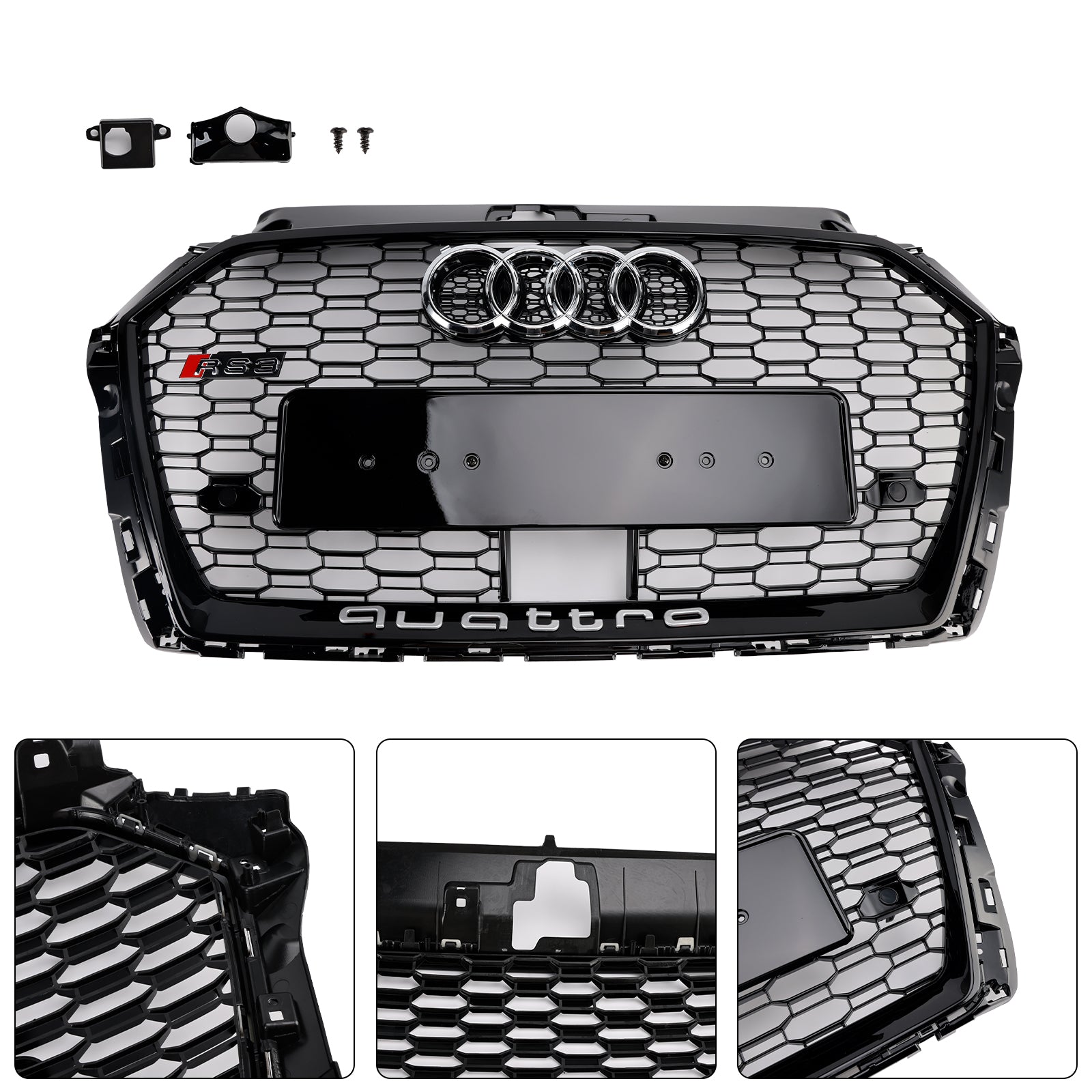 Audi A3/S3 2017-2019 Griglia stile RS3 a nido d'ape per paraurti anteriore con foro ACC