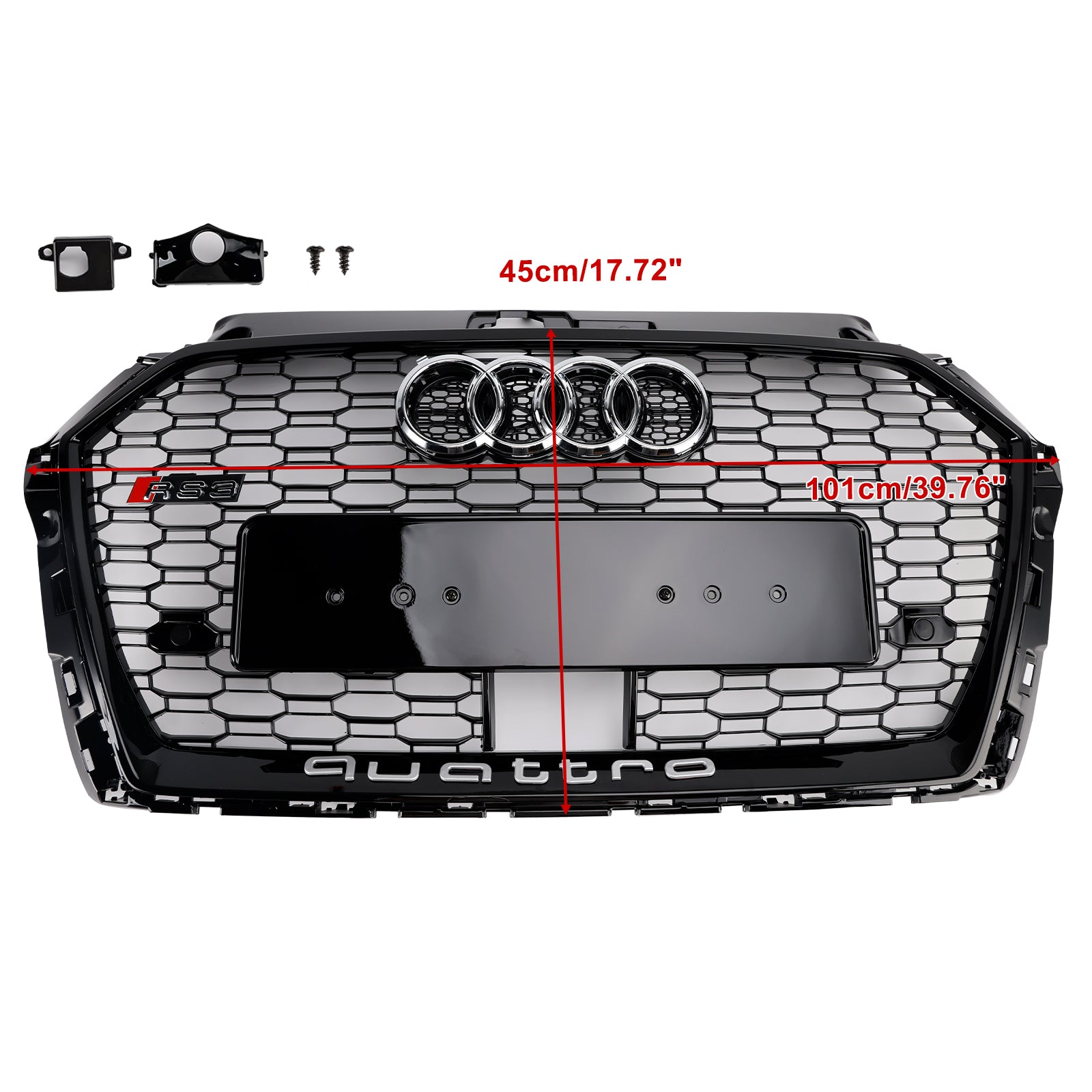 Audi A3/S3 2017-2019 Griglia stile RS3 a nido d'ape per paraurti anteriore con foro ACC - 0