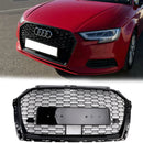 2017-2019 Audi A3 S3 Replacement RS3 Style Honeycomb Front Grill With ACC Gloss Black Grille-1