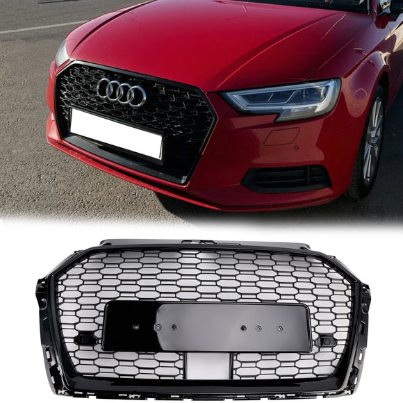 2017-2019 Audi A3 S3 Replacement RS3 Style Honeycomb Front Grill With ACC Gloss Black Grille