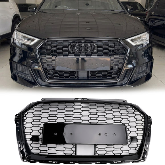 Audi A3 / S3 2017-2019 Honeycomb Mesh Front Bumper Grille Replacement Black Grill