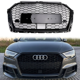 2017-2019 Audi A3 S3 Replacement RS3 Style Honeycomb Front Grill With ACC Gloss Black Grille