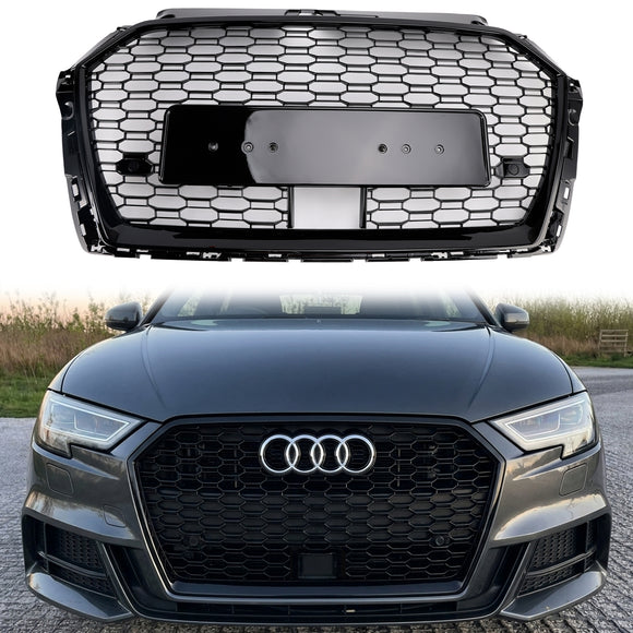 Griglia anteriore a nido d'ape stile RS3 sostitutiva Audi A3 S3 2017-2019 con griglia nera lucida ACC