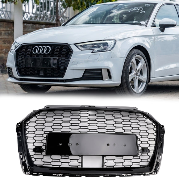 Griglia anteriore a nido d'ape stile RS3 sostitutiva Audi A3 S3 2017-2019 con griglia nera lucida ACC