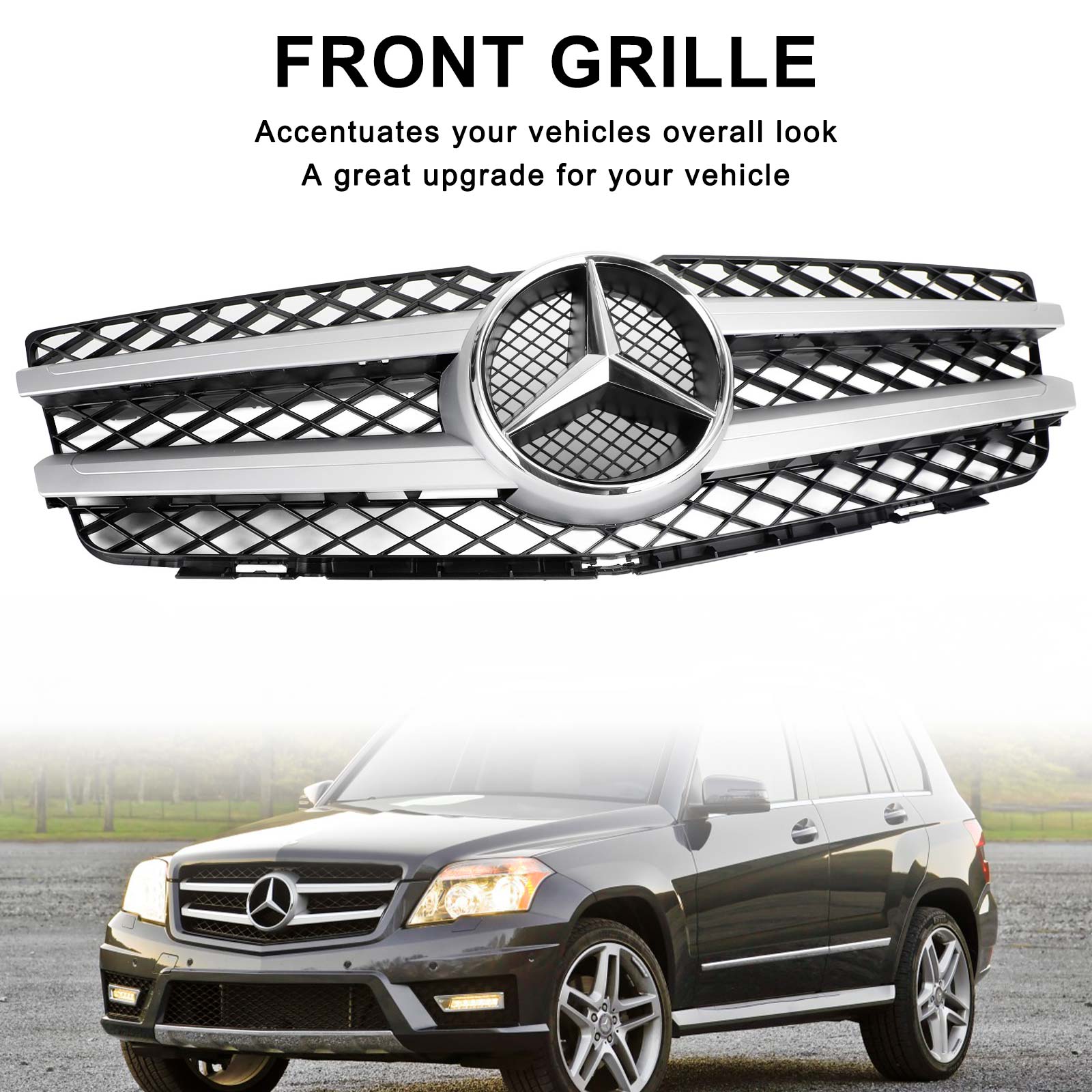 2008-2012 Mercedes Benz GLK-Class X204 GLK350/220/250/300/320 Front Hood Bumper Grill Black Silver Grille