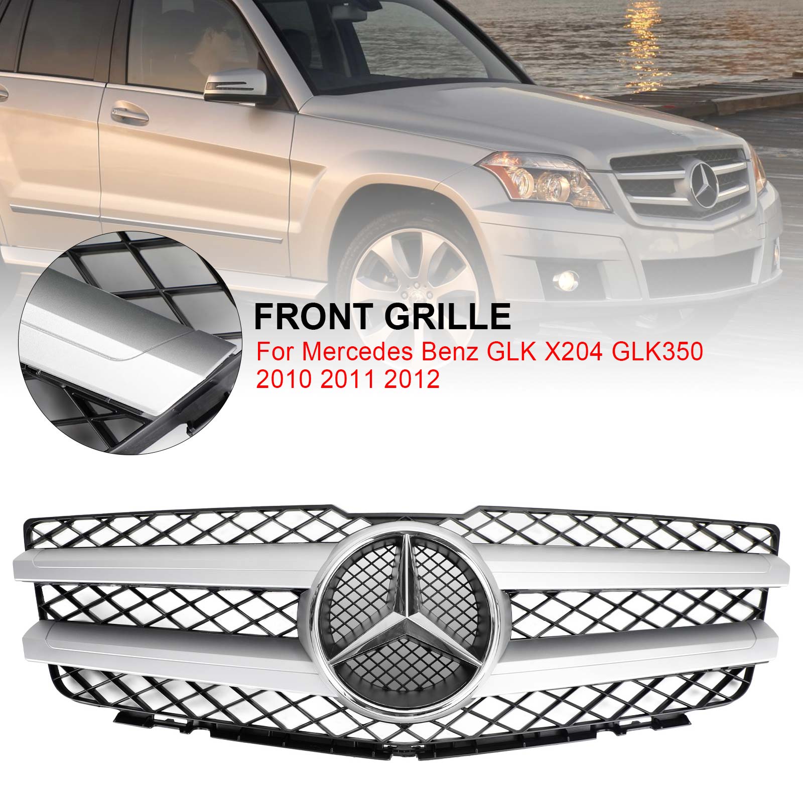 2008-2012 Mercedes Benz GLK-Class X204 GLK350/220/250/300/320 Front Hood Bumper Grill Black Silver Grille