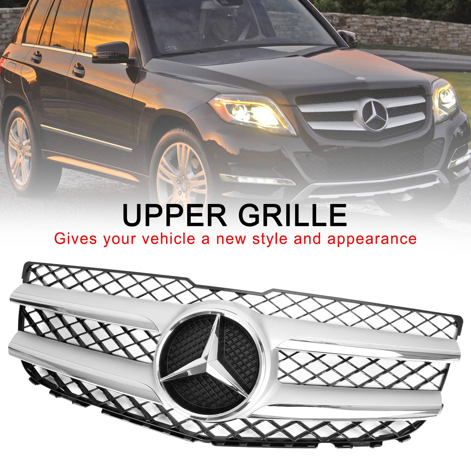 Grille de pare-chocs de capot avant Mercedes-Benz Classe GLK GLK250/300/350 2013-2015 Grille chromée argentée noire