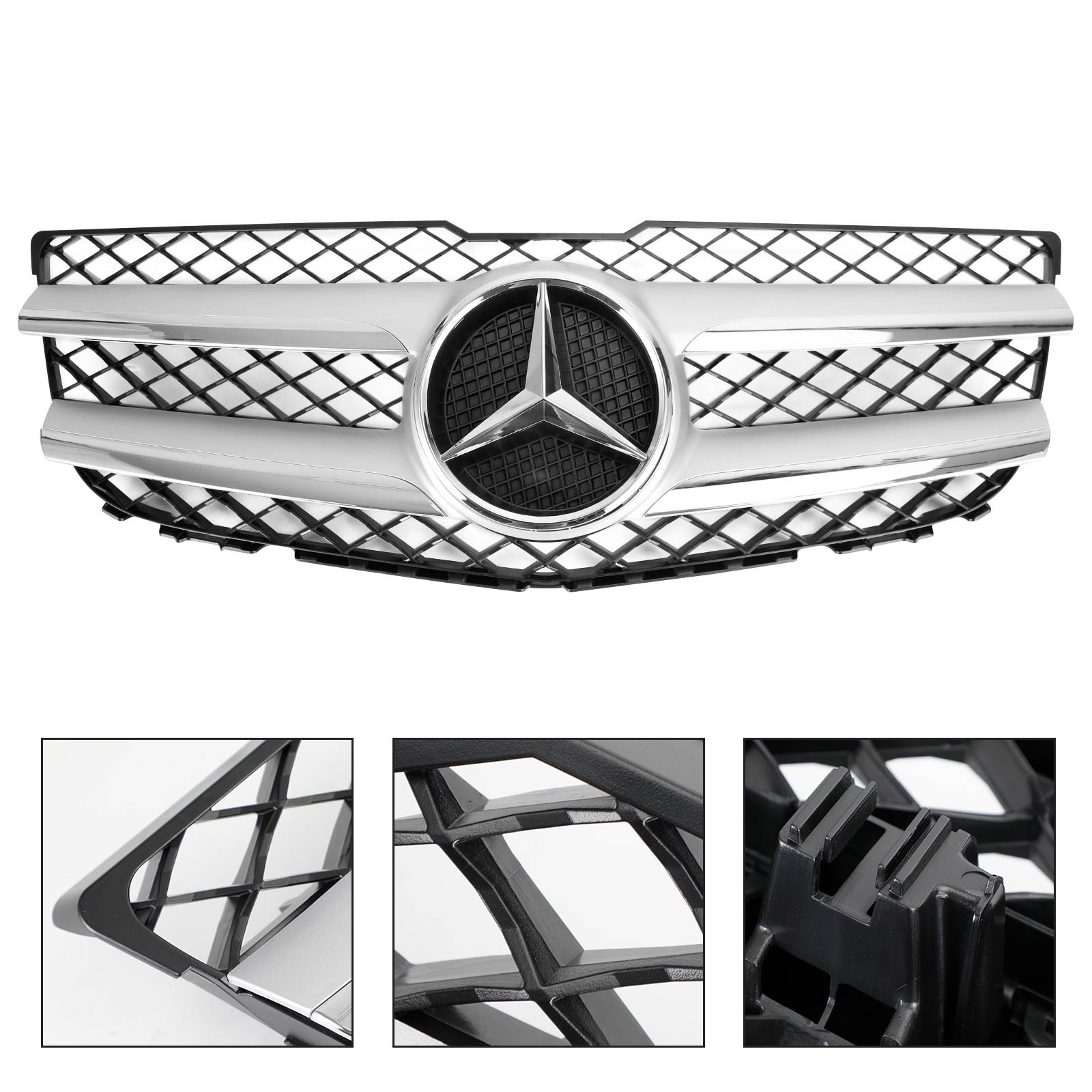 Mercedes-Benz GLK-Class X204 2013-2015 Chrome Front Grill Upper Bumper Replacement W/ Star Emblem Grille