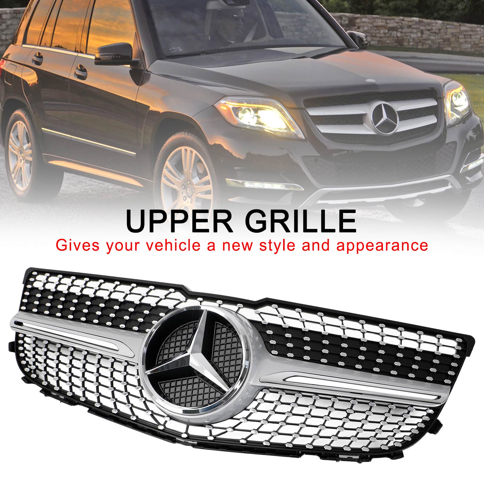 Grille de pare-chocs avant en diamant pour Mercedes Benz 2013-2015 X204 Classe GLK GLK250/300/350