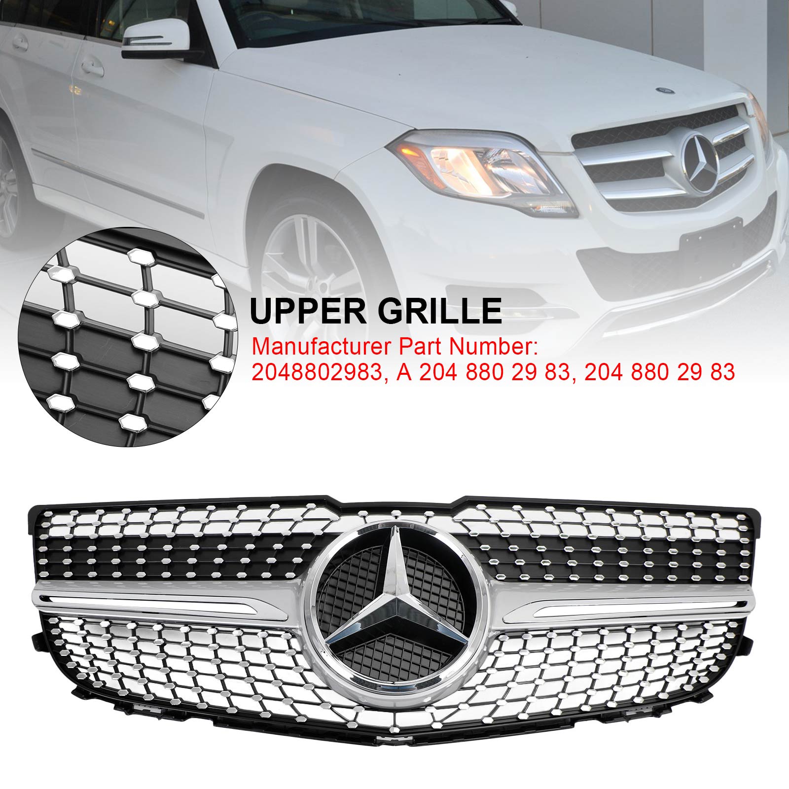 Grille de pare-chocs avant en diamant pour Mercedes Benz 2013-2015 X204 Classe GLK GLK250/300/350