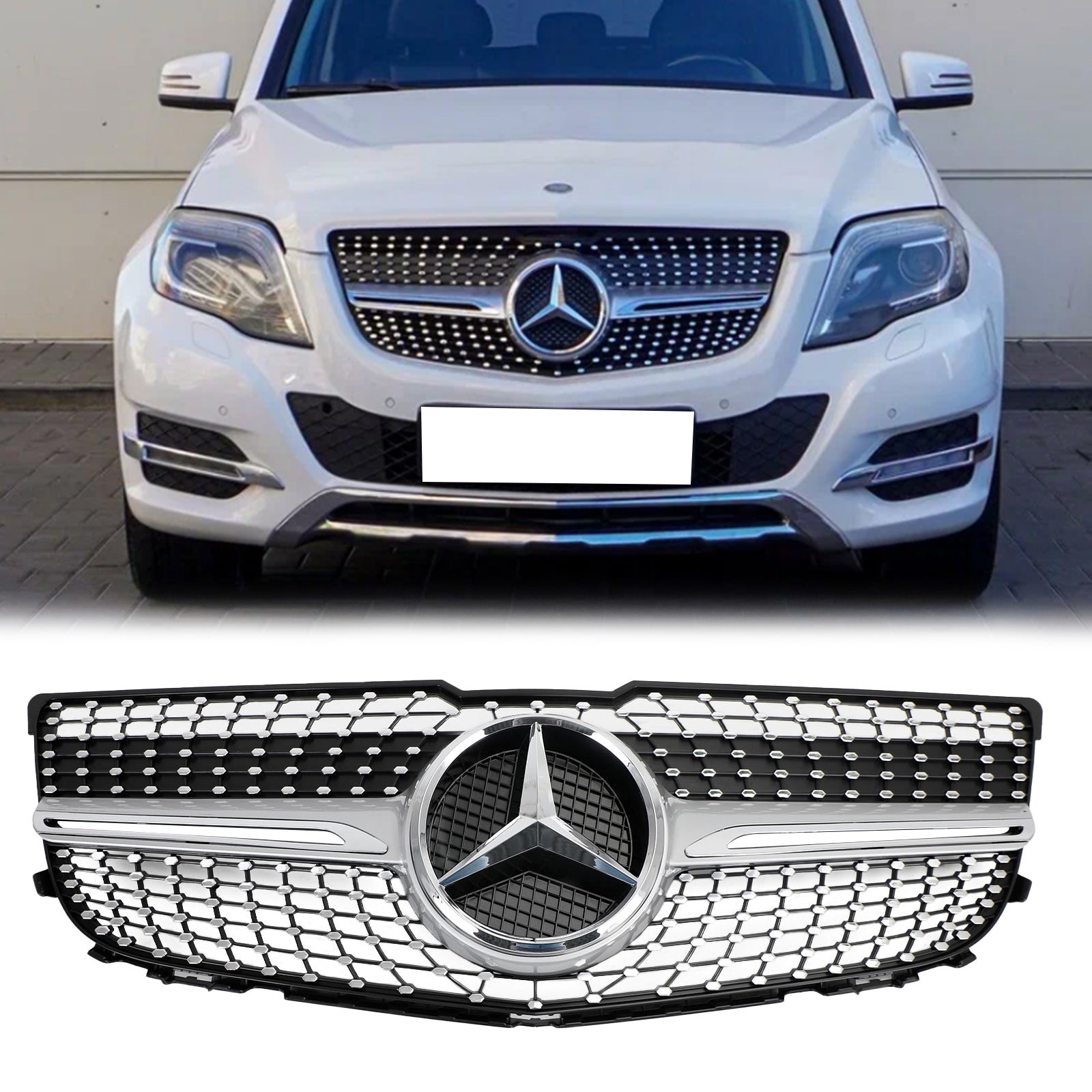 Grille de pare-chocs de capot avant Mercedes-Benz Classe GLK GLK250/300/350 2013-2015 Grille chromée argentée noire