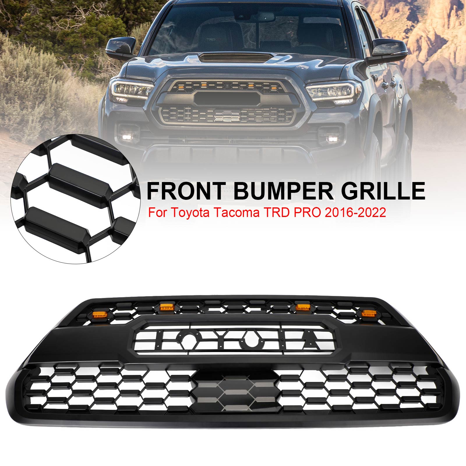 Kit de parrilla delantera con luces LED de repuesto para Toyota Tacoma TRD Pro 2016-2023