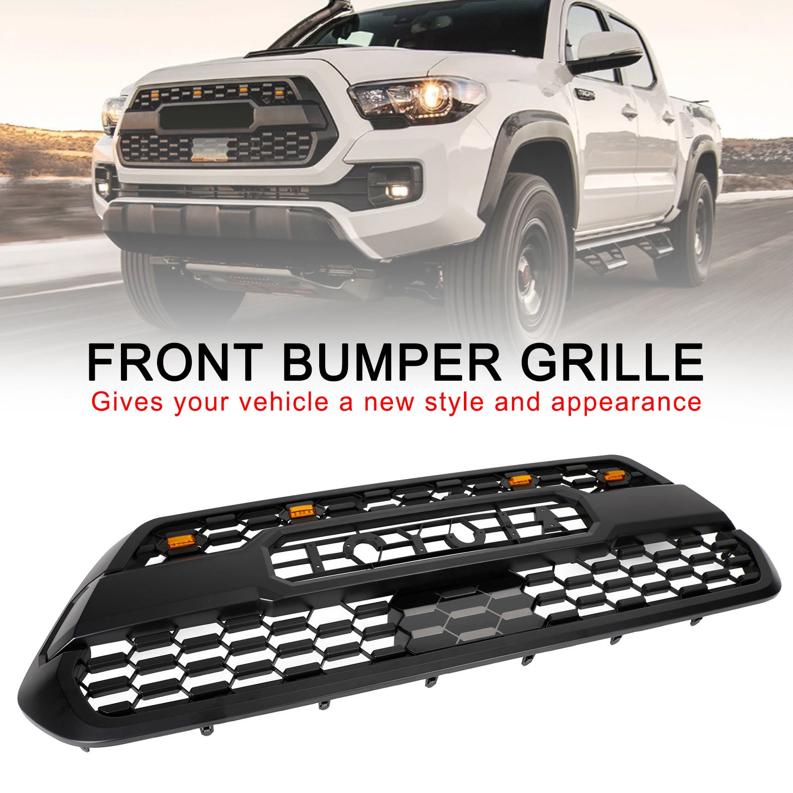 Kit de parrilla delantera con luces LED de repuesto para Toyota Tacoma TRD Pro 2016-2023