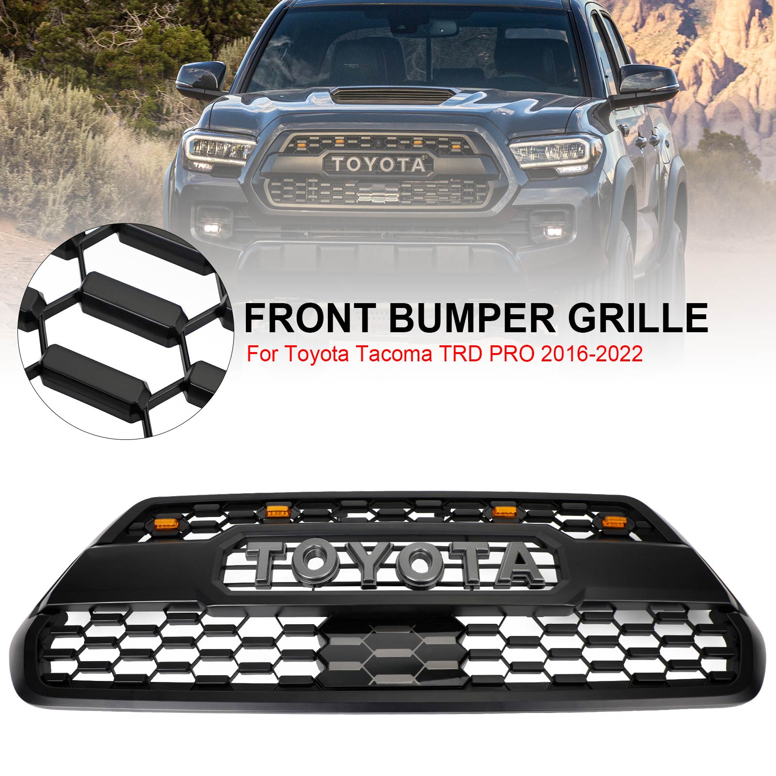 2016-2023 Toyota Tacoma TRD PRO Front Grille With Amber LED & Sensor Cover