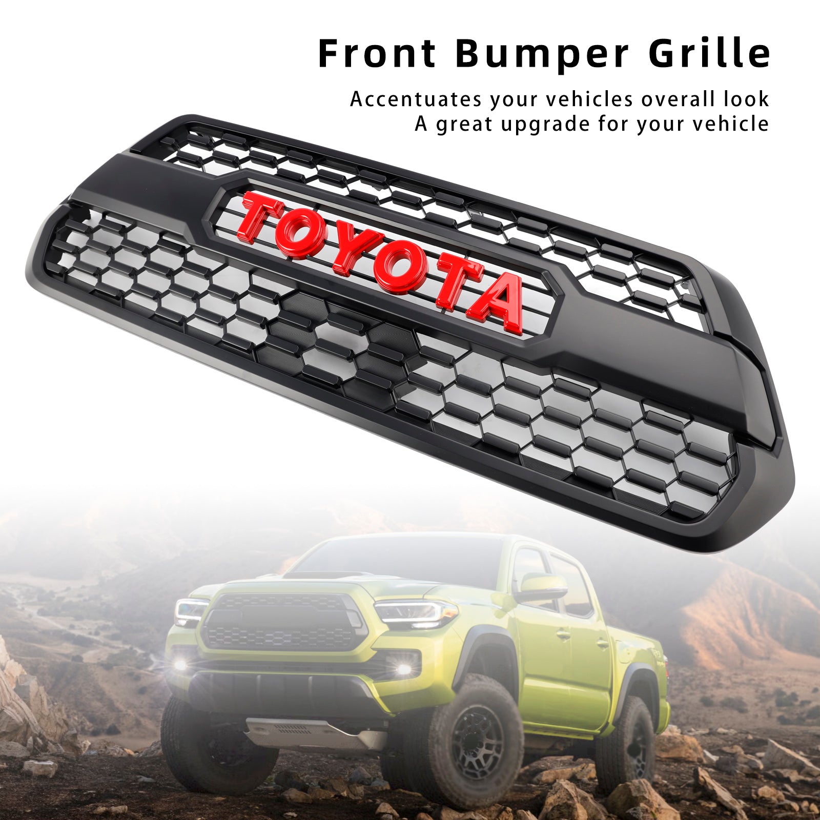 2016-2023 Toyota Tacoma Trd Pro Red Grille Front Bumper Grill + Red Letter