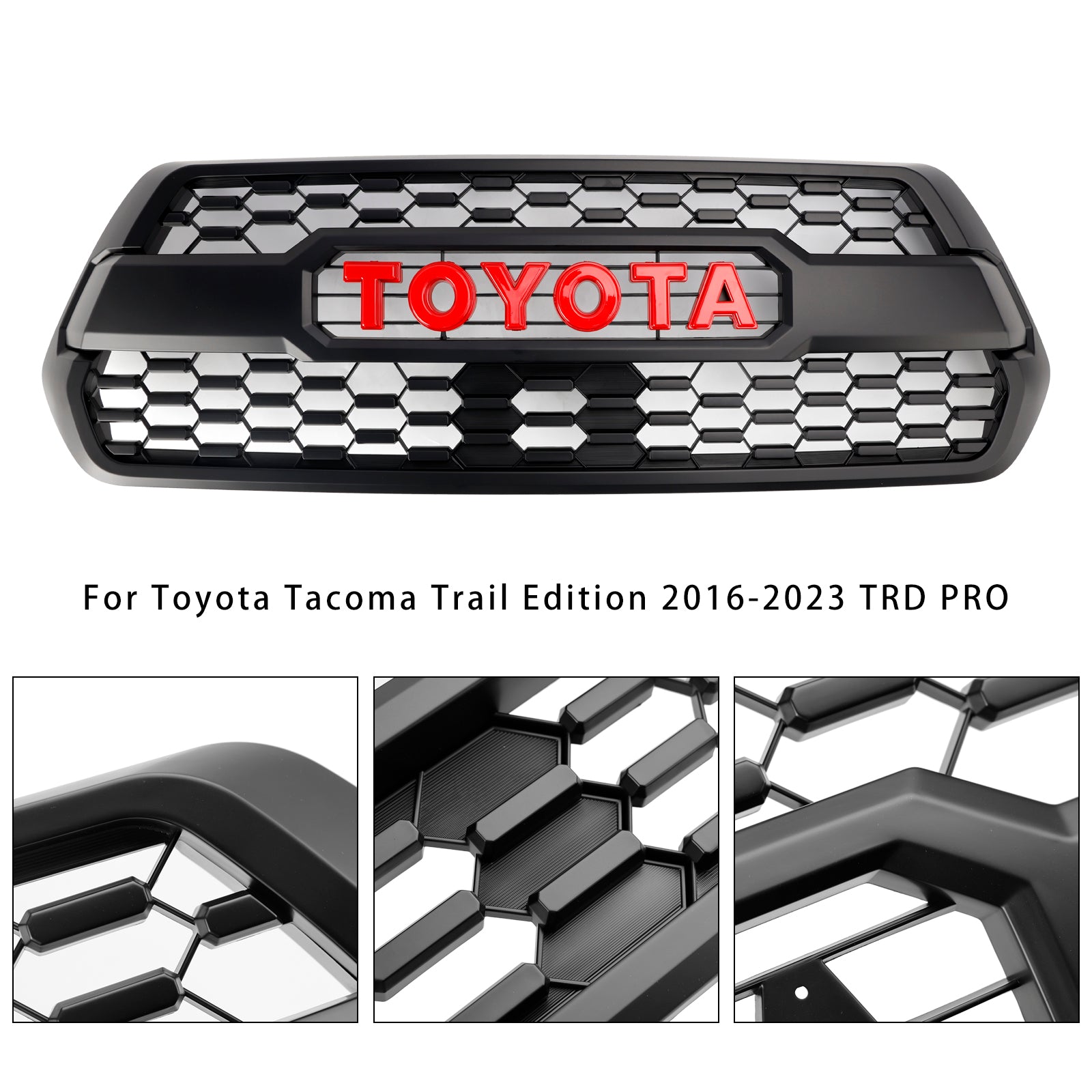 2016-2023 Toyota Tacoma Trd Pro Red Grille Front Bumper Grill + Red Letter