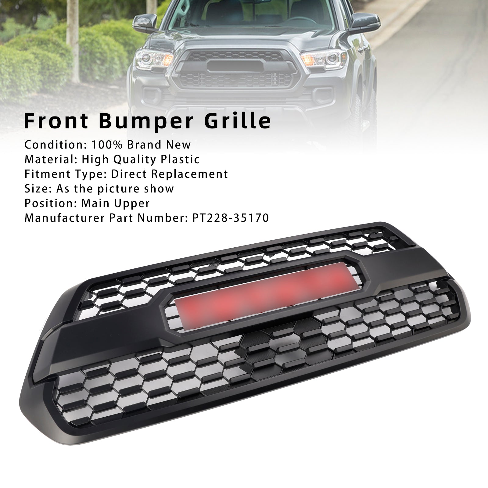 Toyota Tacoma 2016-2023 3. General TRD Pro Grill Mattes Schwarzer Ersatz vor Frontgrill mit rotem Buchstaben